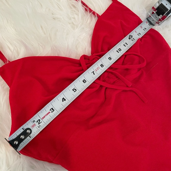 NWT (L) Tiger mist red ruched bodysuit adjustable straps tie front halatian - Picture 4 of 12